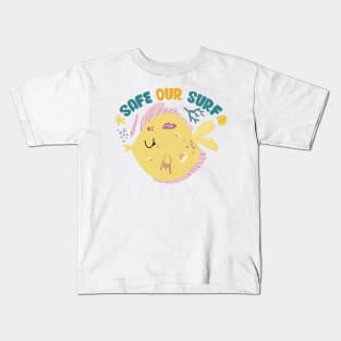 Safe our Surf quote with cute sea animal fish, starfish, coral and shell Kids T-Shirt